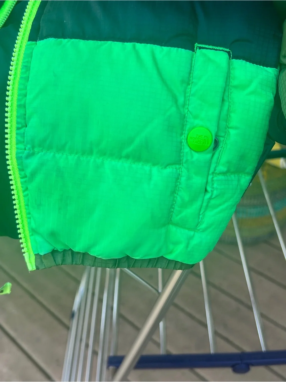 The North Face Olive Green and Dark Brown Kids Puffer Jacket Stained sleeves